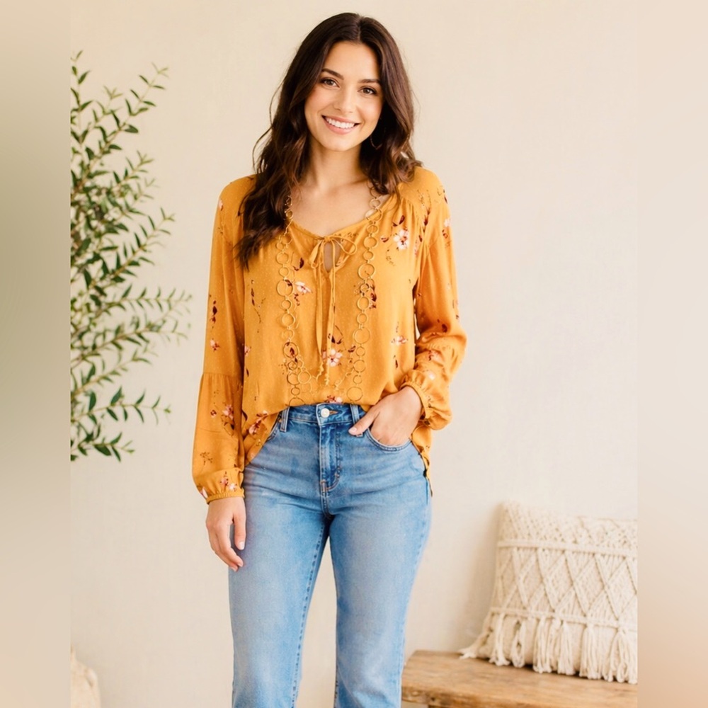 Golden Floral Long Sleeve Women’s Blouse Arizona XXL